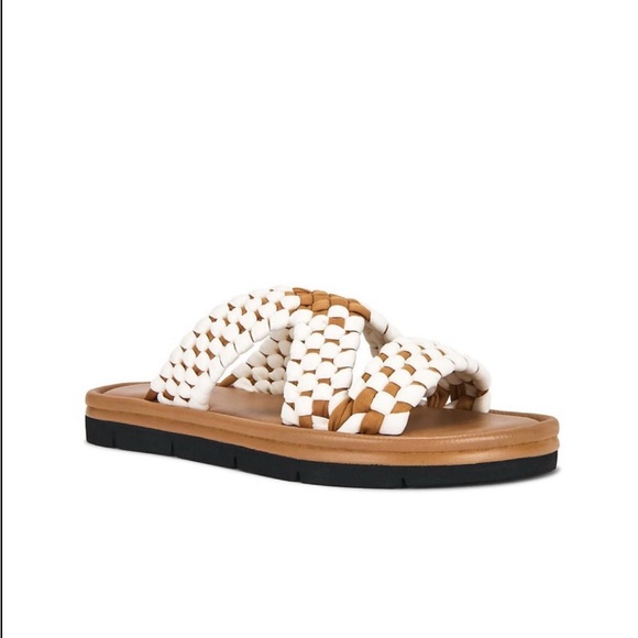 Free People White & Tan Woven Cross-Strap Slide - Picture 2 of 12